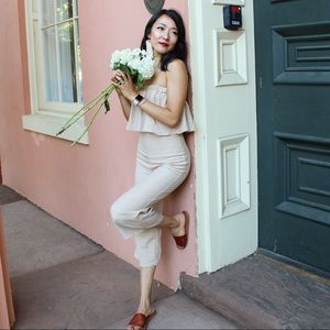 Beige culotte & tube top set (co-ord, neutral)